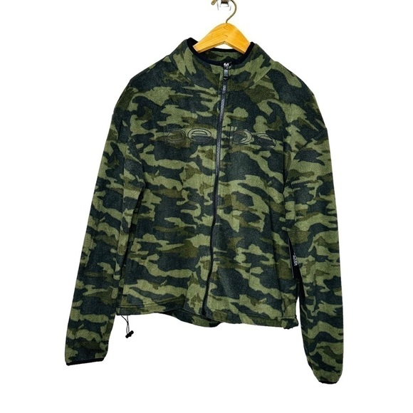 Bebe Sport Polar Fleece Green Camo Long Sleeve Full Zip Jacket Women’s Size M - Picture 1 of 7